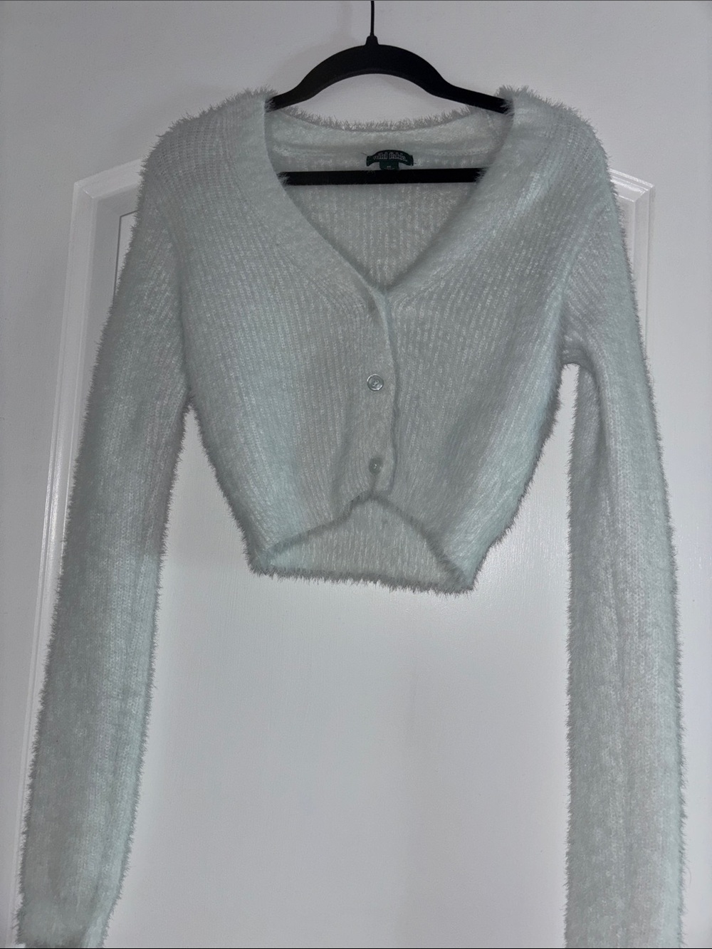 wild fable White Fuzzy Cropped V-Neck Cardigan